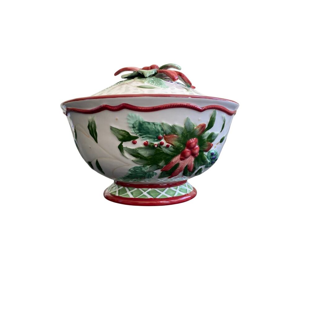 Fitz and Floyd Winter Holiday round covered vegetable bowl